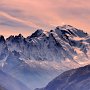 Dawn light on Mont Blanc and the Aiguilles from near the Aiguille Martin