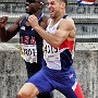 Stride for stride for the last 50 of their 200m final, Brit Rick Beardsell eventually overcame the USA's Antwon Dussett.