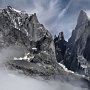 The Aiguille Blanche and the Aiguille Noire de Peuterey seen from Val Veni, south side of Mont Blanc