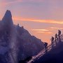 First parties away on the Midi-Plan ridge, not long after dawn