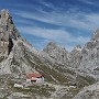 Another view of the Dreizinnen hut and Toblinger Knoten, Sexten Dolomites.