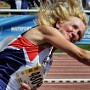 Janice Timberlake giving it all in the W45 javelin competition.