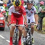 Stage 6 leaders approach the top of the Col de Roucy.
